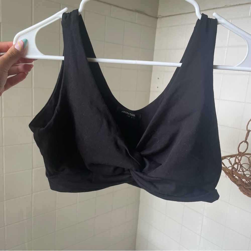 Black twist front sports bra